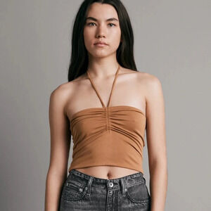 rag & bone New York Women's XS Christy Modal Halter Top Light Brown Tie Neck